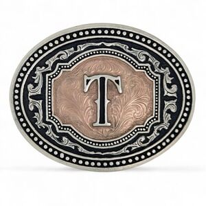 Montana Silversmiths Initial "T" Two-tone Cameo Belt Buckle ~ New!